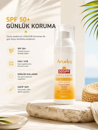 SPF 50+ PA++++ Güneş Koruyucu Krem 50 mL | Geniş Spektrum UVA/UVB Koruma