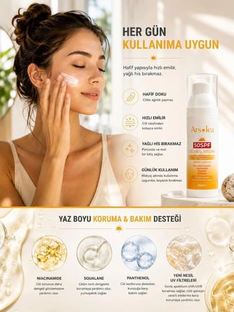 SPF 50+ PA++++ Güneş Koruyucu Krem 50 mL | Geniş Spektrum UVA/UVB Koruma