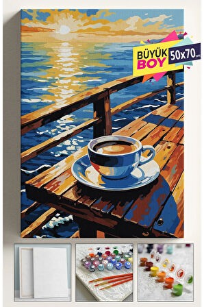 Sayılarla Boyama Seti Numaralı Tuval Fırça Boya Dahil Kasnaklı Set 50x70 Cm - GÜNEŞ VE KAHVE