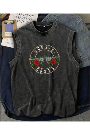 Dompuleri Moda Rock Serisi Yıkamalı Guns N' Roses Unisex Eskitme T-shirt