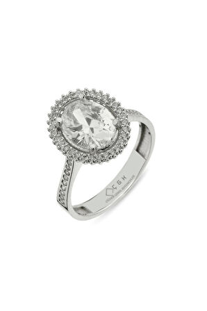 Kadın Beyaz Taşlı Baget 14 Ayar Altın Yüzük