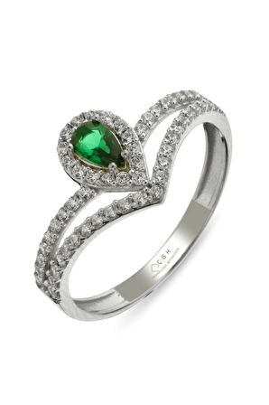 Kadın Taşlı Damla Altın Yüzük 14 Ayar