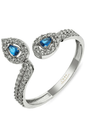 Kadın Beyaz Altın Taşlı Damla Yüzük 14 Ayar