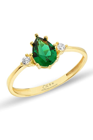 8 Ayar Yeşil Damla Taşlı Altın Yüzük Gg-zy-019