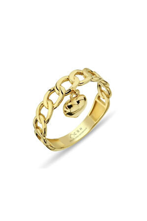 Kadın Beyaz Kalp Sallantılı Kilit Altın Yüzük Zy0281