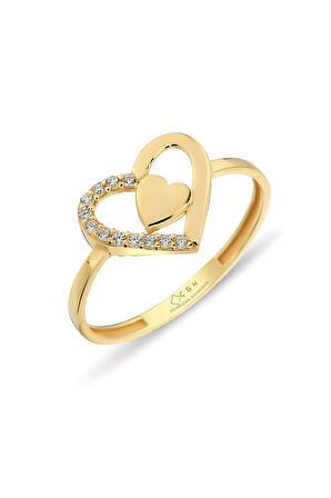 Kadın Sarı Kalp Altın Yüzük Zy0290