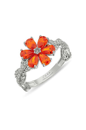 Kadın Turuncu Çiçek Altın Yüzük