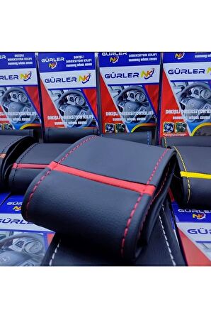 Universal Dikmeli Deri Direksiyon Kılıfı Kırmızı Yüzüklü Soft Esnek Ve Kokusuz