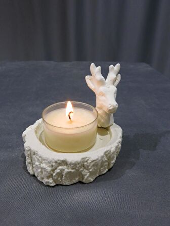 Yılbaşı Geyik Figürlü Seramik Mumluk ve Tealight Seti