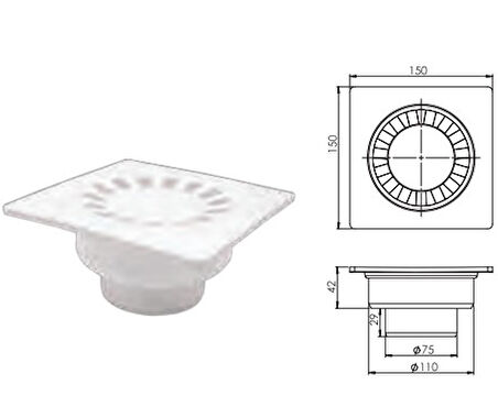 70 Lik Alttan Çıkışlı Yer Süzgeci 15x15