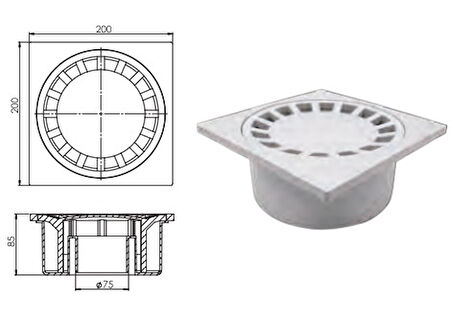 Büyük Çamur Yer Süzgeci 20x20 70 Lik Alttan Çıkışlı