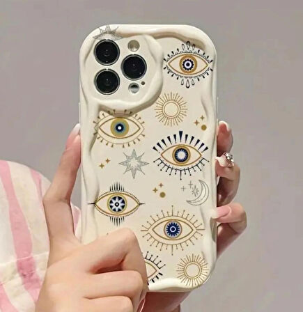15 Promax Telefon Kılıfı Göz Detaylı Krem