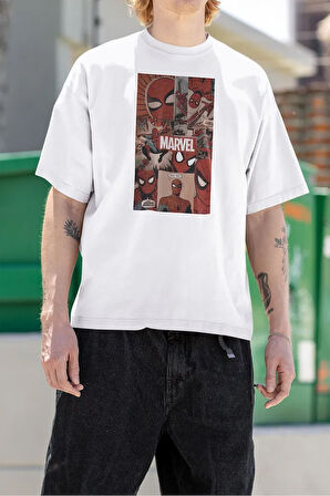Marvel Spider-Man Baskılı Unisex Tişört, Oversize Örümcek Adam Tişört