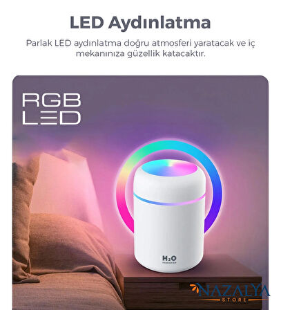 300 ml Ulrasonik Ledli Hava Nemlendirici Buhar Makinesi Ve Aroma Difüzörü Beyaz