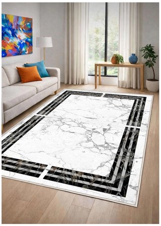 Gri Dijital Baskı Halı Kaymaz Tabanlı Yıkanabilir Halı Yolluk Salon Halısı 1786