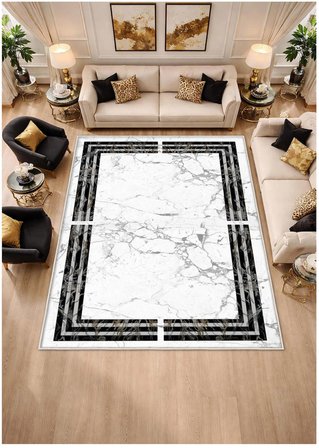 Gri Dijital Baskı Halı Kaymaz Tabanlı Yıkanabilir Halı Yolluk Salon Halısı 1786