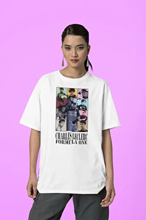 Charles Leclers Formula 1 Baskılı Unisex Tişört, Oversize Tişört