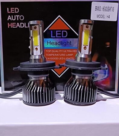  H4 LZDSİLVER V6 LED Xenon Şimşek Etkili Beyaz Renkli Soğutma Fanlı Oto Ampul- GARANTİLİ