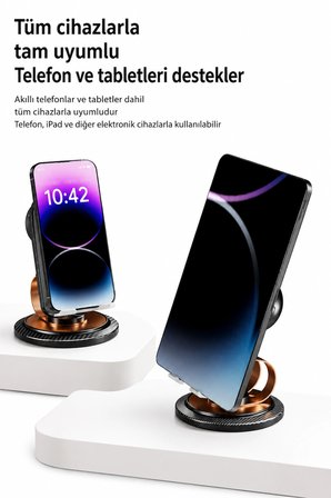 Bluetooth 5.3 Hoparlörlü & Bluetoothsuz Kullanımlı 360° Döner Telefon Tablet Tutucu Stand