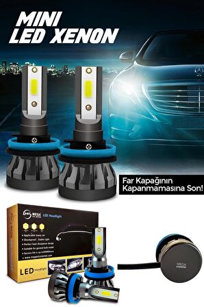 Slim Led Xenon Şimşek Etkili Mini Beyaz H8 Kapak Kapanma Garantili