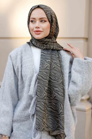 İpekseli Çift Taraflı Zebra Vual Şal Haki