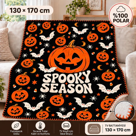  Halloween | Spooky Season | %100 Polar TV Battaniyesi 130x170CM Büyük Boy