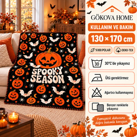  Halloween | Spooky Season | %100 Polar TV Battaniyesi 130x170CM Büyük Boy