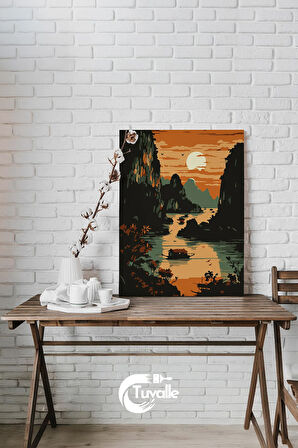 Halong Körfezi Sayılarla Boyama Seti, Hobi Seti, 40X50 Tablo, Fırça Boya, Numaralı Tuval