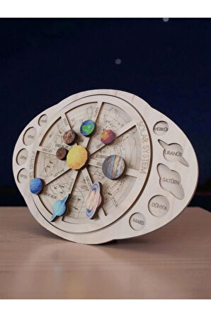 Hareketli Renkli Güneş Sistemi Ve Gezegenler Ile Takım Yıldızları Eğitici Ahşap Oyuncak