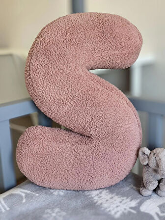 puftable peluş harf yastık S harfi , teddy kumaş pembe ,büyük boy 50 cm