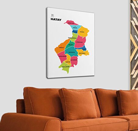 Hatay  İli ve İlçeler Haritası  Dekoratif Kanvas Tablo 1354