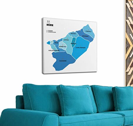 Rize İli ve İlçeler Haritası  Dekoratif Kanvas Tablo 1441