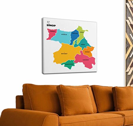 Sinop İli ve İlçeler Haritası  Dekoratif Kanvas Tablo 1451