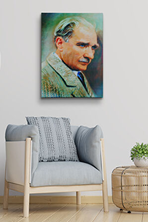 Atatürk Portre Tablosu Mustafa Kemal Atatürk Dikdörtgen Dekoratif Kanvas Tablo