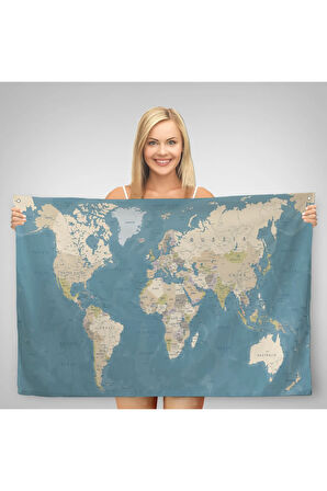 Dünya Haritası Dekoratif Kanvas Duvar Örtüsü-Halısı 1040