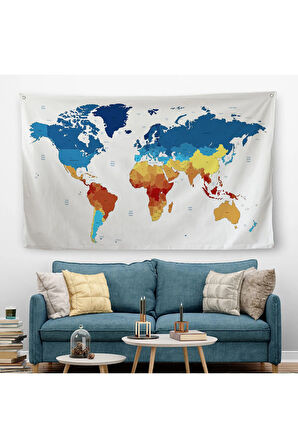 Dünya Haritası Dekoratif Kanvas Duvar Örtüsü-Halısı 1047