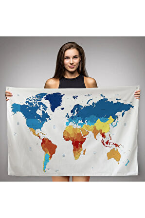 Dünya Haritası Dekoratif Kanvas Duvar Örtüsü-Halısı 1047