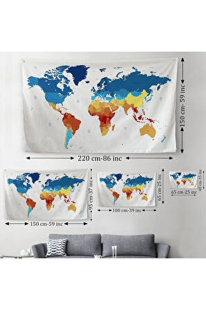 Dünya Haritası Dekoratif Kanvas Duvar Örtüsü-Halısı 1047