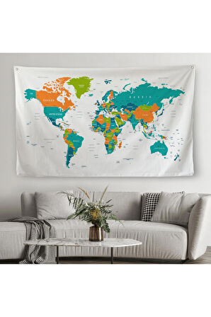 Dünya Haritası Dekoratif Kanvas Duvar Örtüsü-Halısı 1076