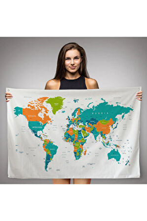 Dünya Haritası Dekoratif Kanvas Duvar Örtüsü-Halısı 1076