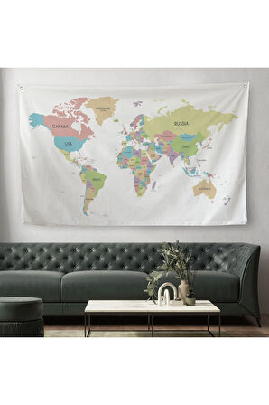 Dünya Haritası Dekoratif Kanvas Duvar Örtüsü-Halısı 1077