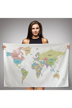 Dünya Haritası Dekoratif Kanvas Duvar Örtüsü-Halısı 1077