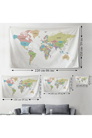 Dünya Haritası Dekoratif Kanvas Duvar Örtüsü-Halısı 1077