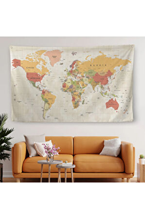 Dünya Haritası Dekoratif Kanvas Duvar Örtüsü-Halısı 1078