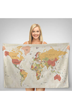 Dünya Haritası Dekoratif Kanvas Duvar Örtüsü-Halısı 1078