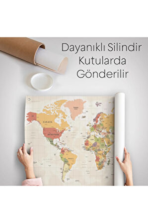 Dünya Haritası Dekoratif Kanvas Duvar Örtüsü-Halısı 1078