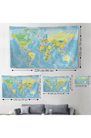 Dünya Haritası Dekoratif Kanvas Duvar Örtüsü-Halısı 1079