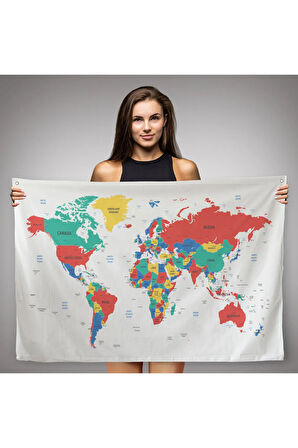 Dünya Haritası Dekoratif Kanvas Duvar Örtüsü-Halısı 1081