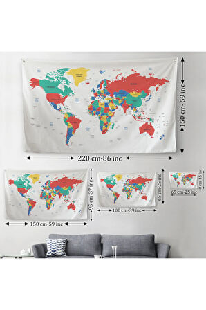 Dünya Haritası Dekoratif Kanvas Duvar Örtüsü-Halısı 1081