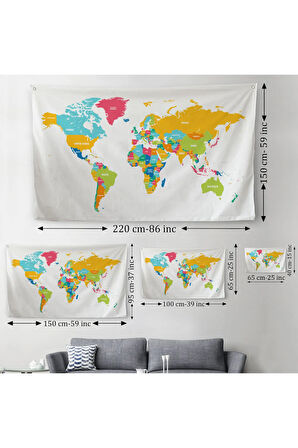 Dünya Haritası Dekoratif Kanvas Duvar Örtüsü-Halısı 1082